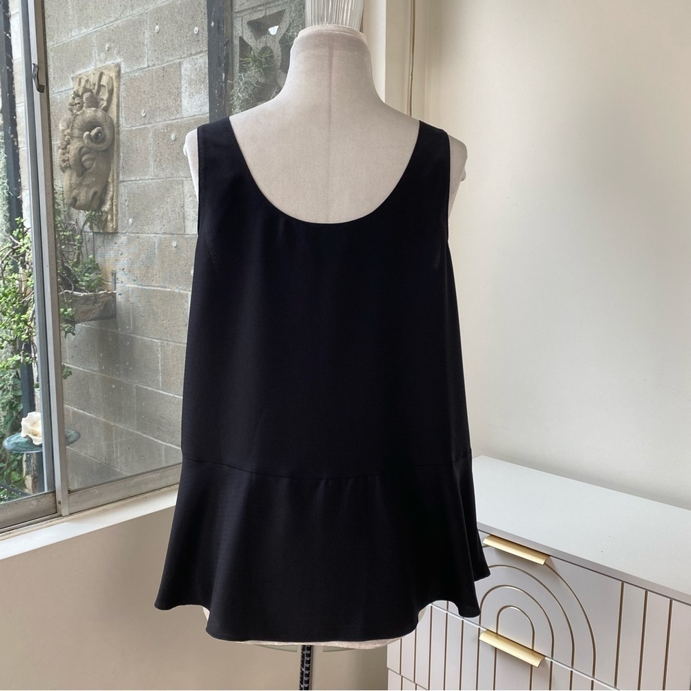 HATCH Fabric Button Front Swing Sleeveless Flutter Hem Blouse in Black, Size S - Picture 5 of 7